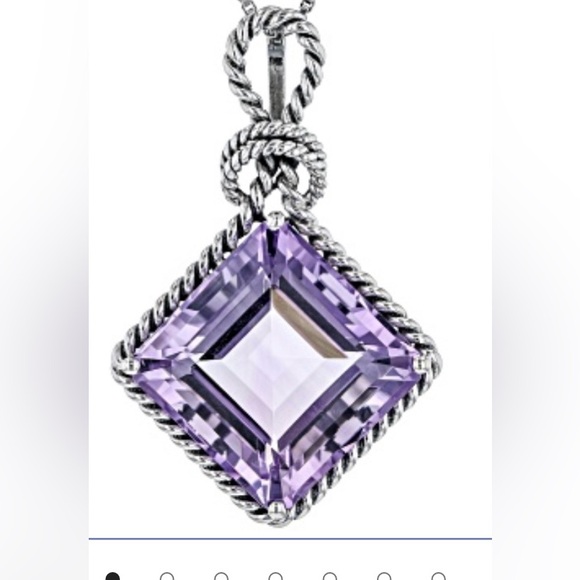 Jewelry - 14.50ct Square Brazilian Amethyst 925 Silver Solitaire Pendant With 18" chain.